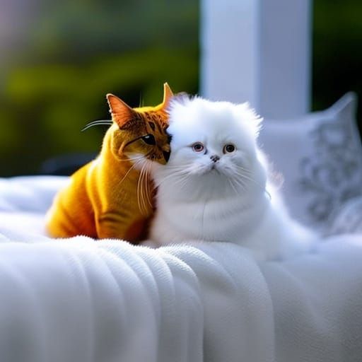 Fluffy Cat Cuddles Parakeet in Ethereal Style