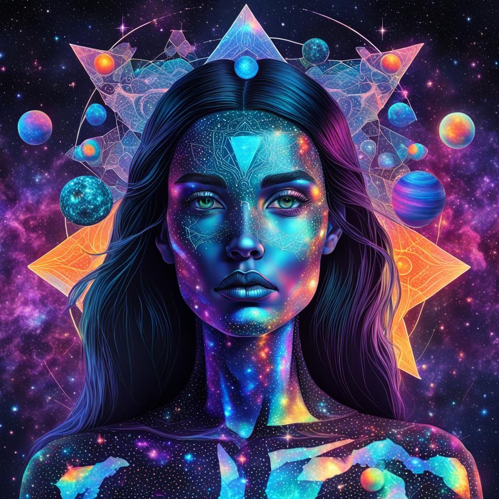 Holographic Cosmic Woman Astral Illustration