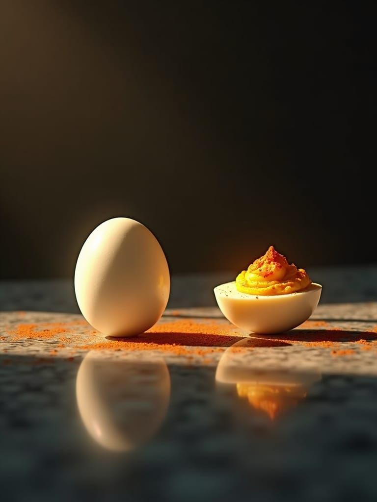 Dramatic Egg Showdown: A Beksiński-esque Kitchen Scene