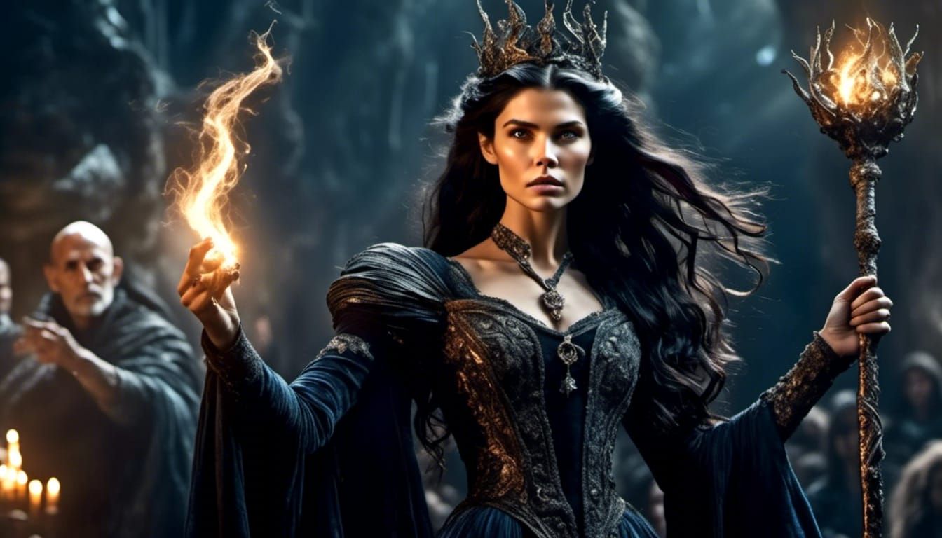 Sorceress Queen in Dark Fantasy Throne Room