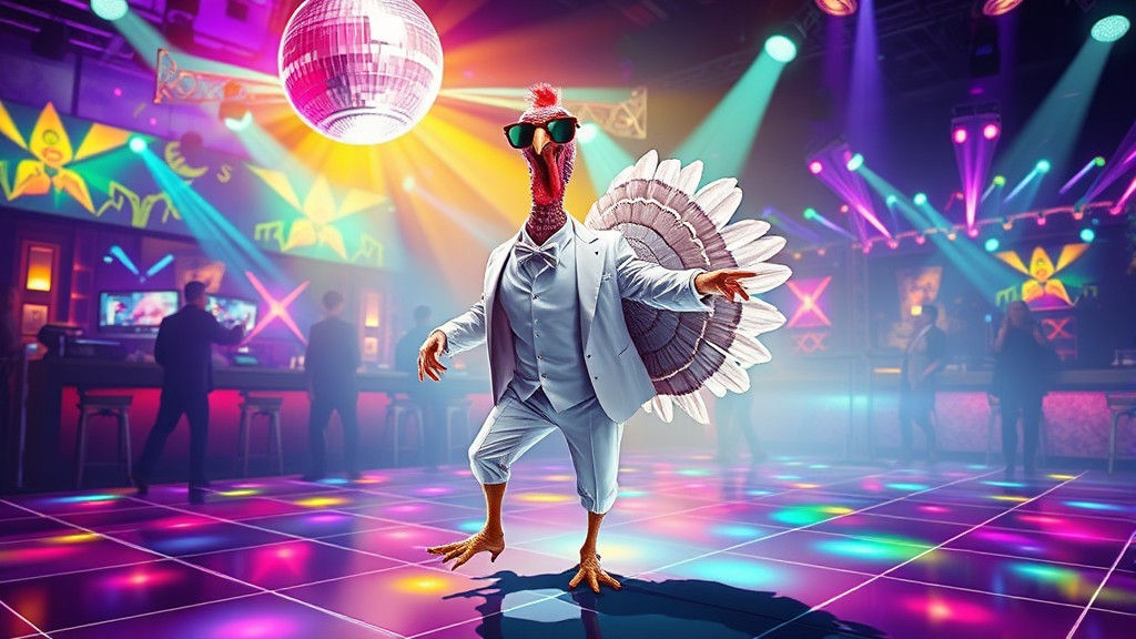 Turkey Dances Under Disco Ball in Astral Style