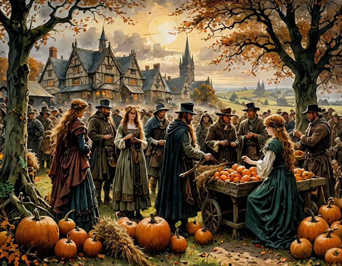 Celtic Harvest Festival of Samhain: Watercolor Illustration