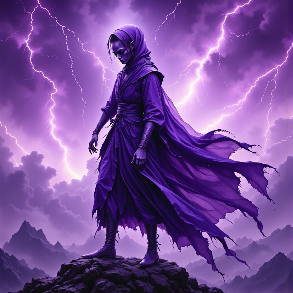 Purple Alien in Godrays with Lightning
