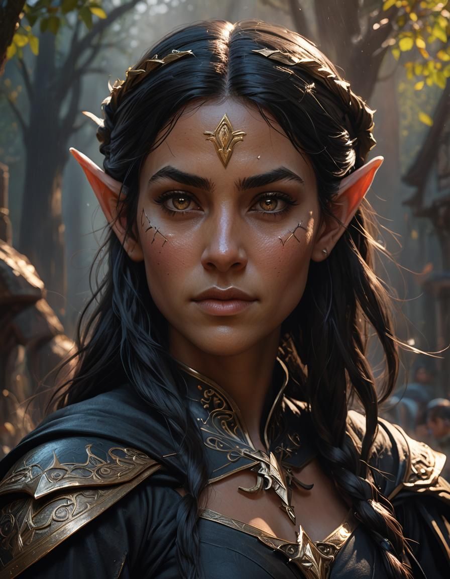 Elf Druid Portrait in Dark Fantasy Style