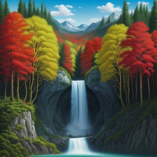 Surrealist Forest Scene with Twisted Trees and Upside-Down W...