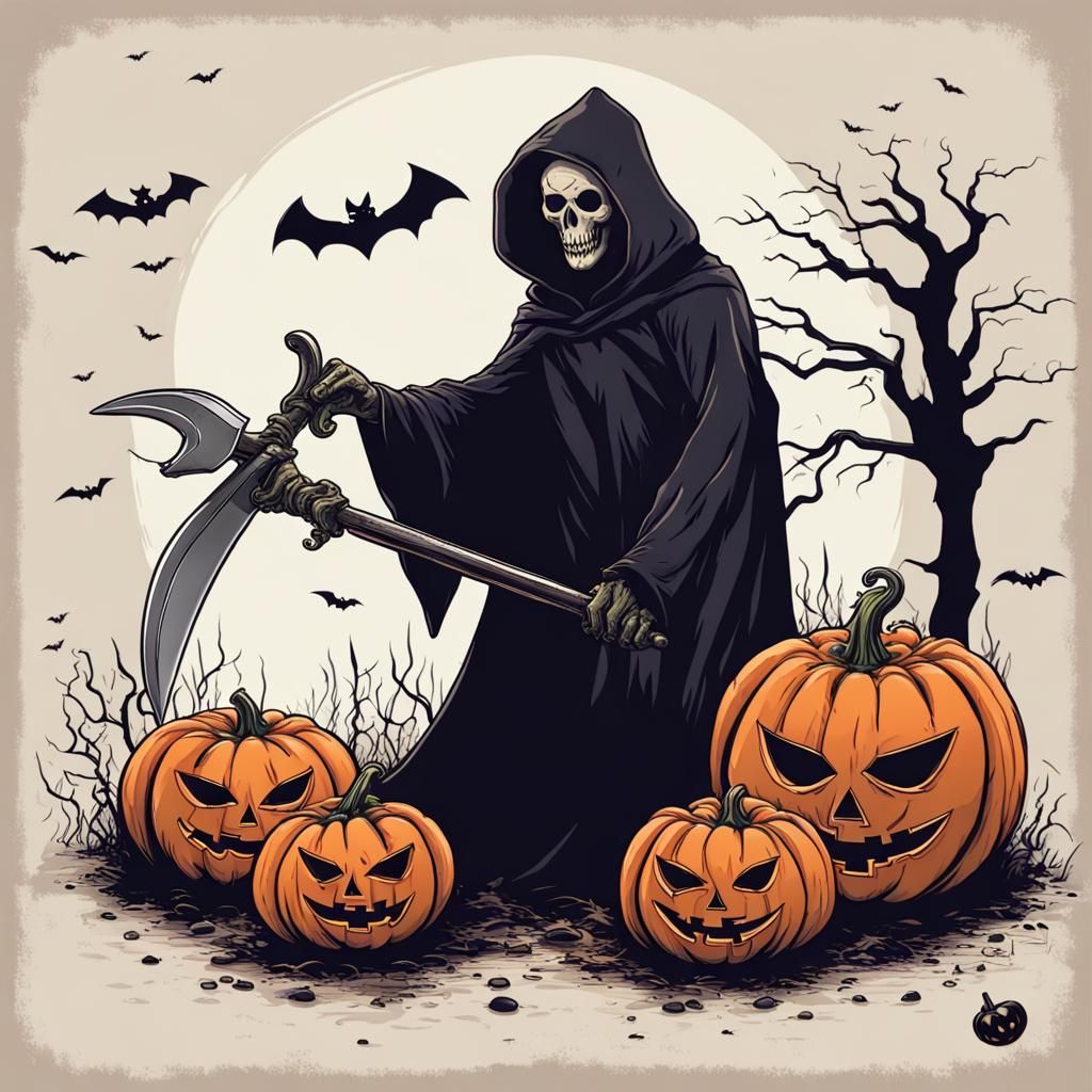 Halloween Reaper with Pumpkin Head