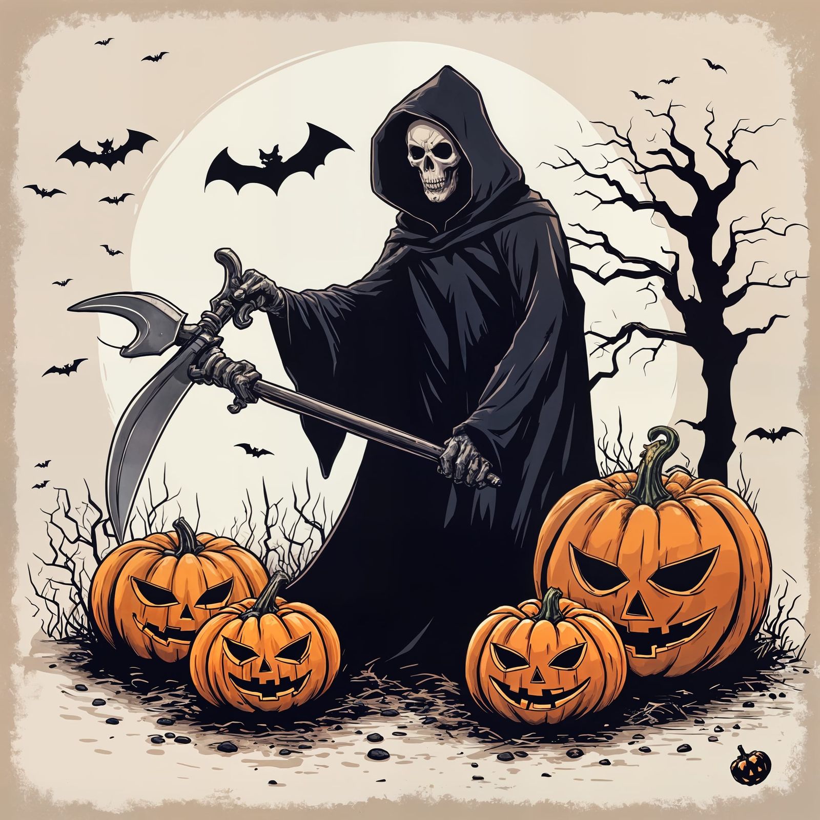 Halloween Reaper with Pumpkin Head