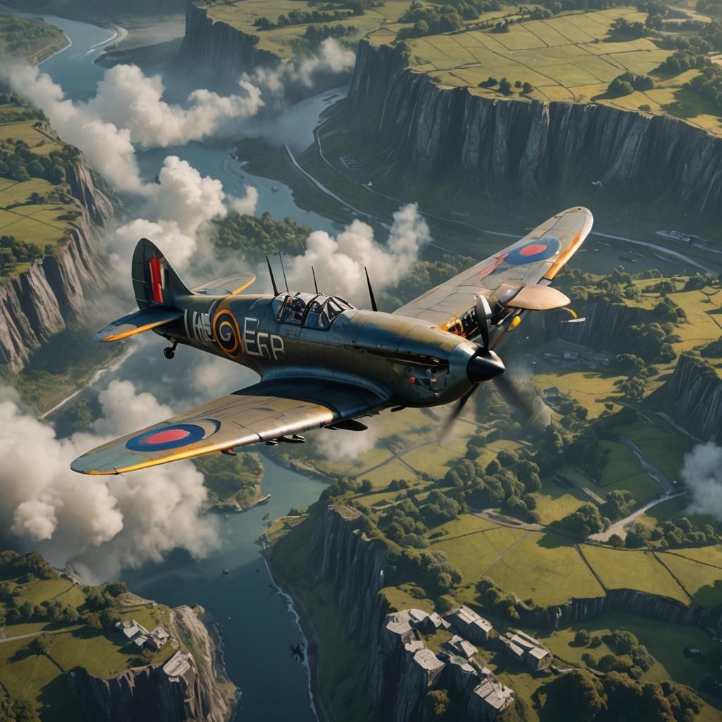 WWII Spitfire Detailed Matte Painting in Deep Color