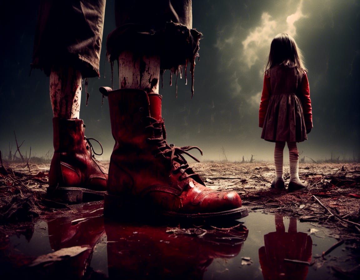 Eerie Encounter: Girl and Shadow in Dystopian World