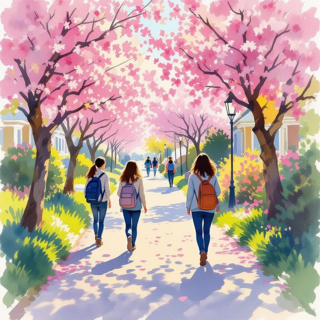 Spring Blossoms Path with Golden Afternoon Light