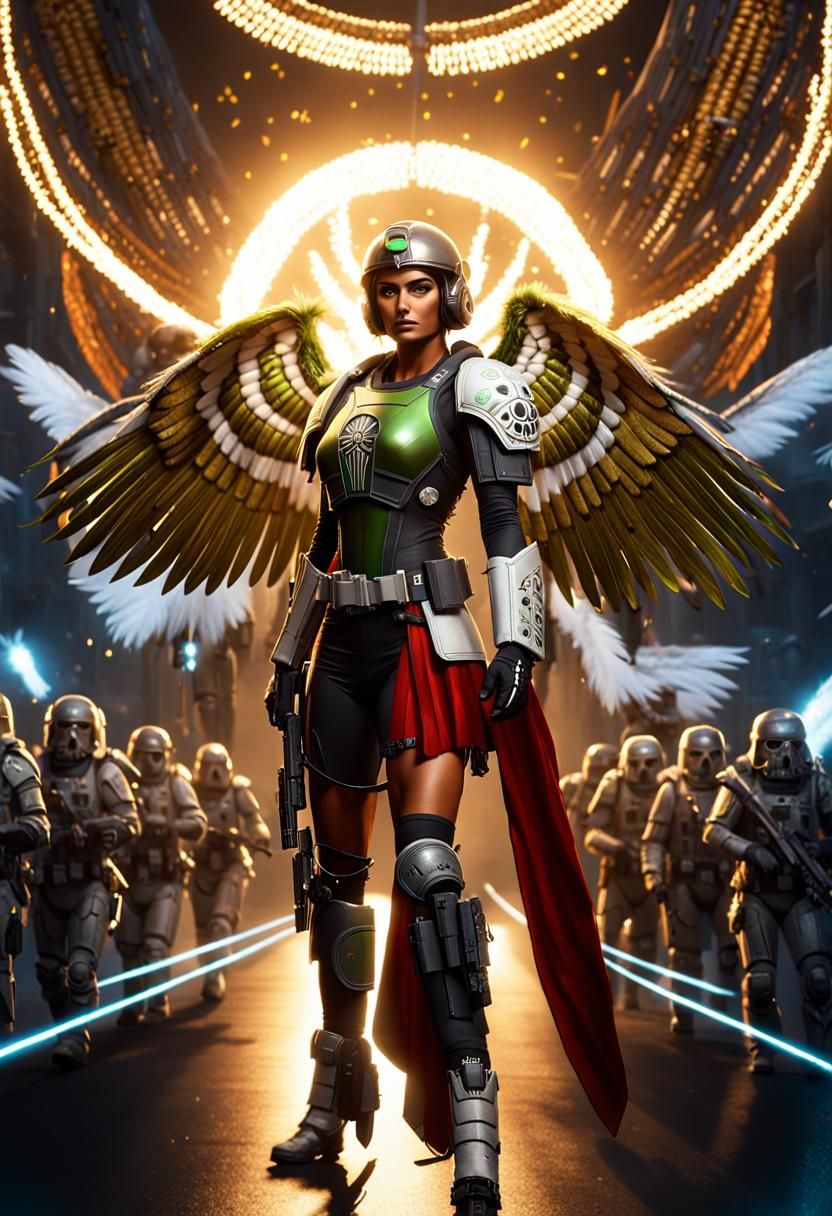 Female Space Marine with Aztec Armor in 40k Style