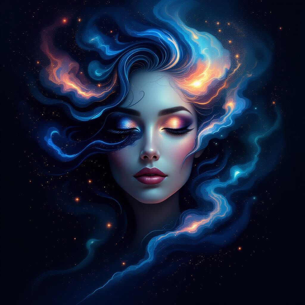 Galactic Face: Dark Elegance Cosmic Portrait