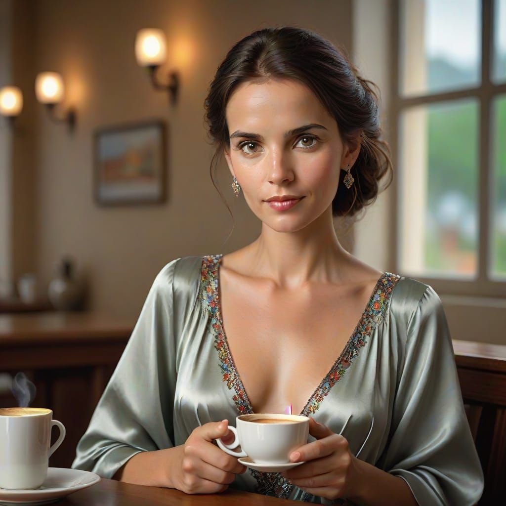 Woman with Coffee and Pencils: Portrait Photography