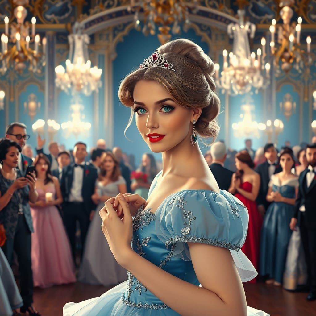Regal Cinderella in Enchanting Ballroom Dance