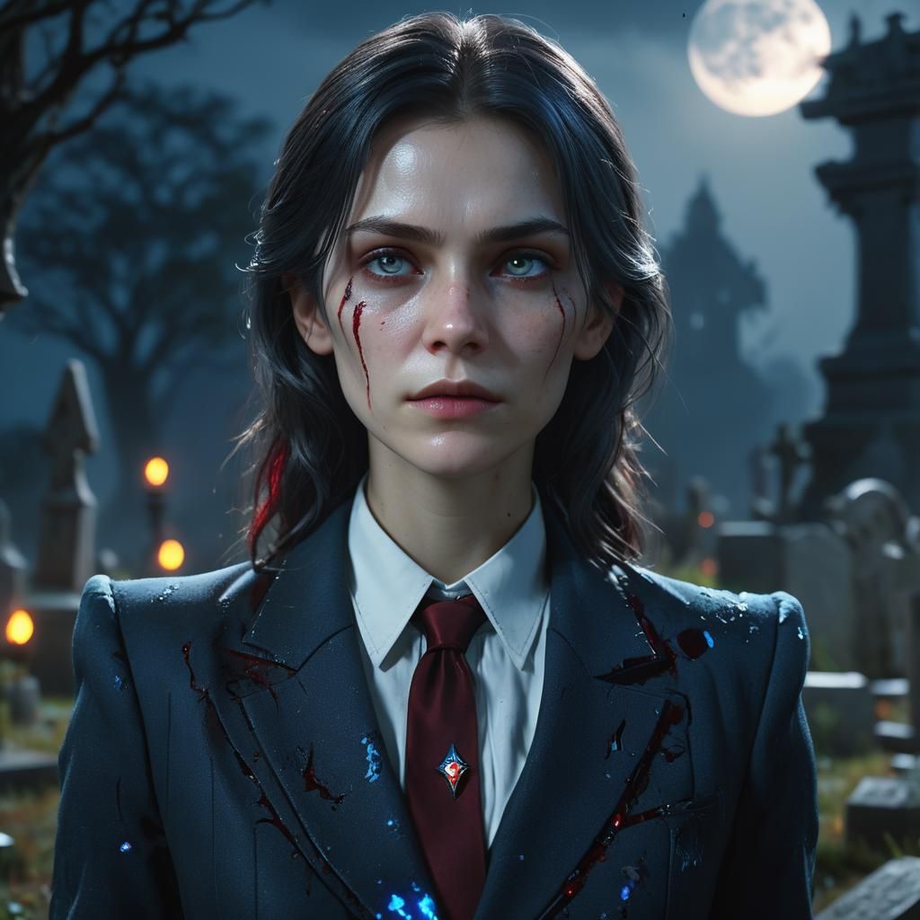 Dark Fantasy Woman in Graveyard Portrait