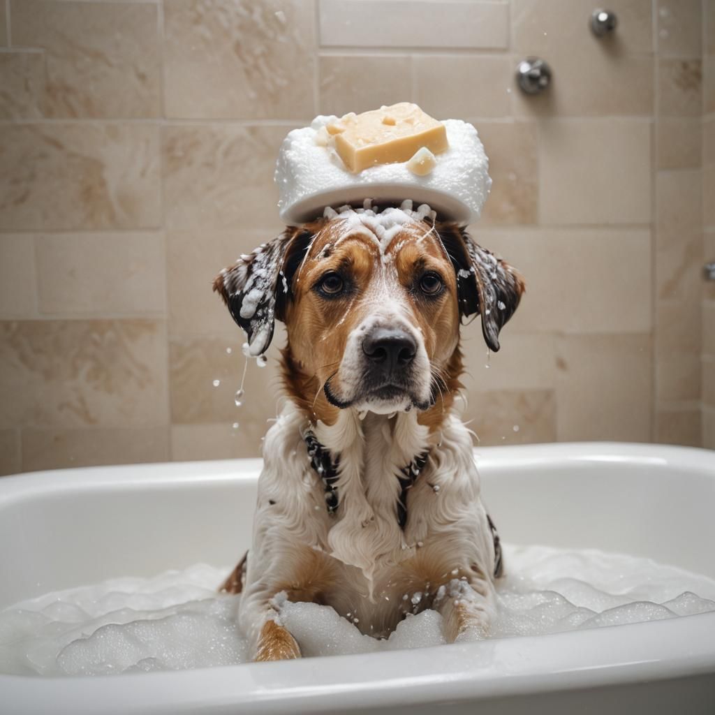 Dog Enjoying Bath Time in Natural Light