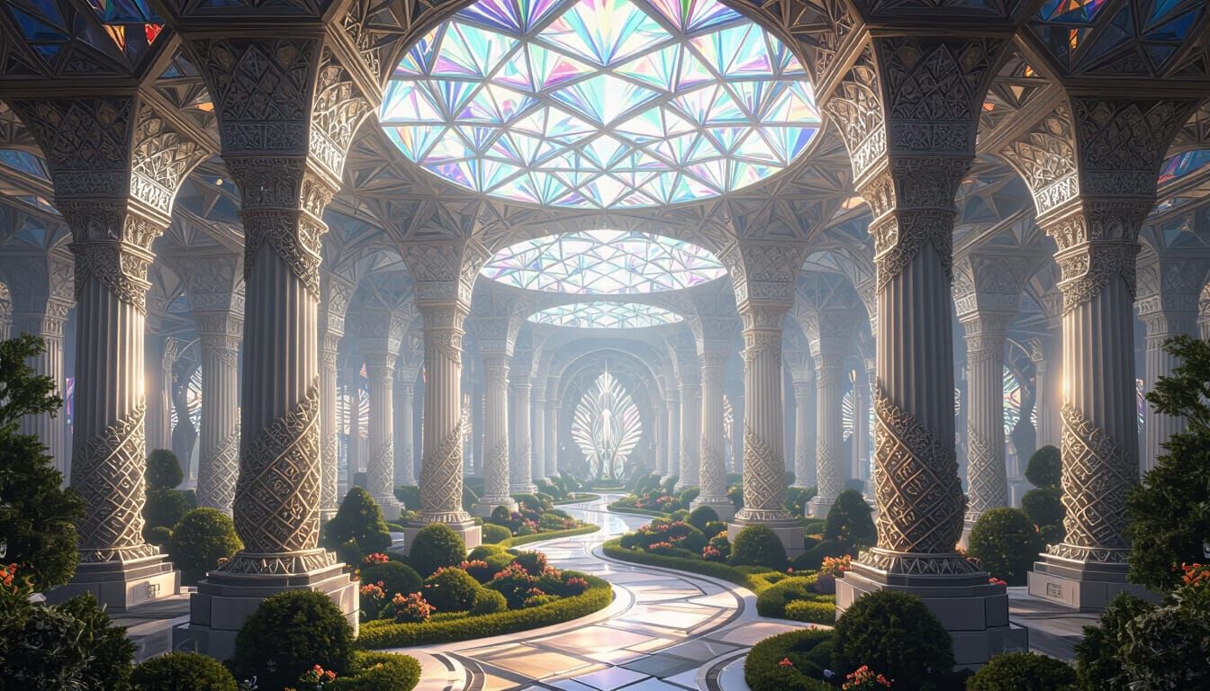 Fantasy Garden with Crystal Ceiling and Fractal Pillars