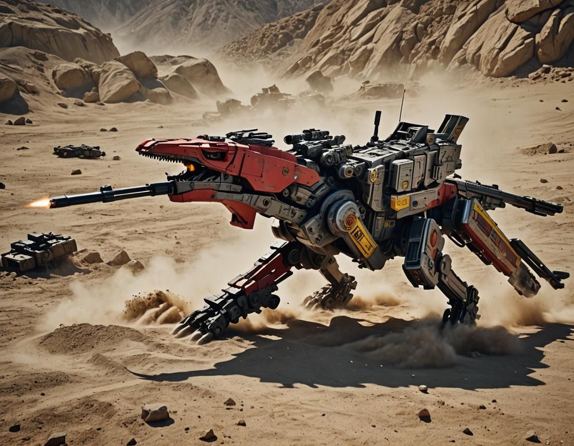 Robot Warrior in Battlefield Action