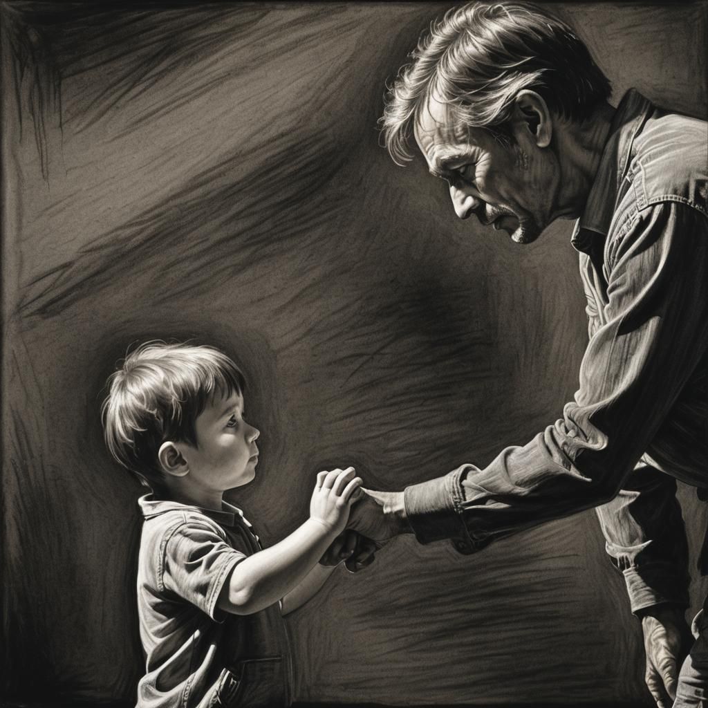 Emotional Charcoal Drawing of Child's Abandonment