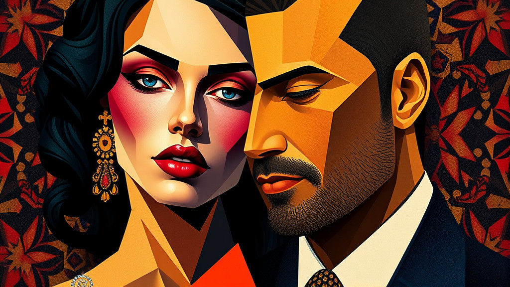 Geometric Neo-Cubist Portrait in Art Deco Style