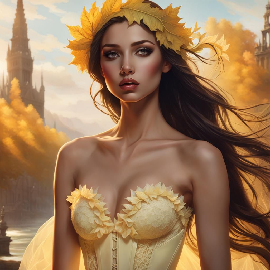 Girl in Leaf Lace Dress: Hyperdetailed Portrait