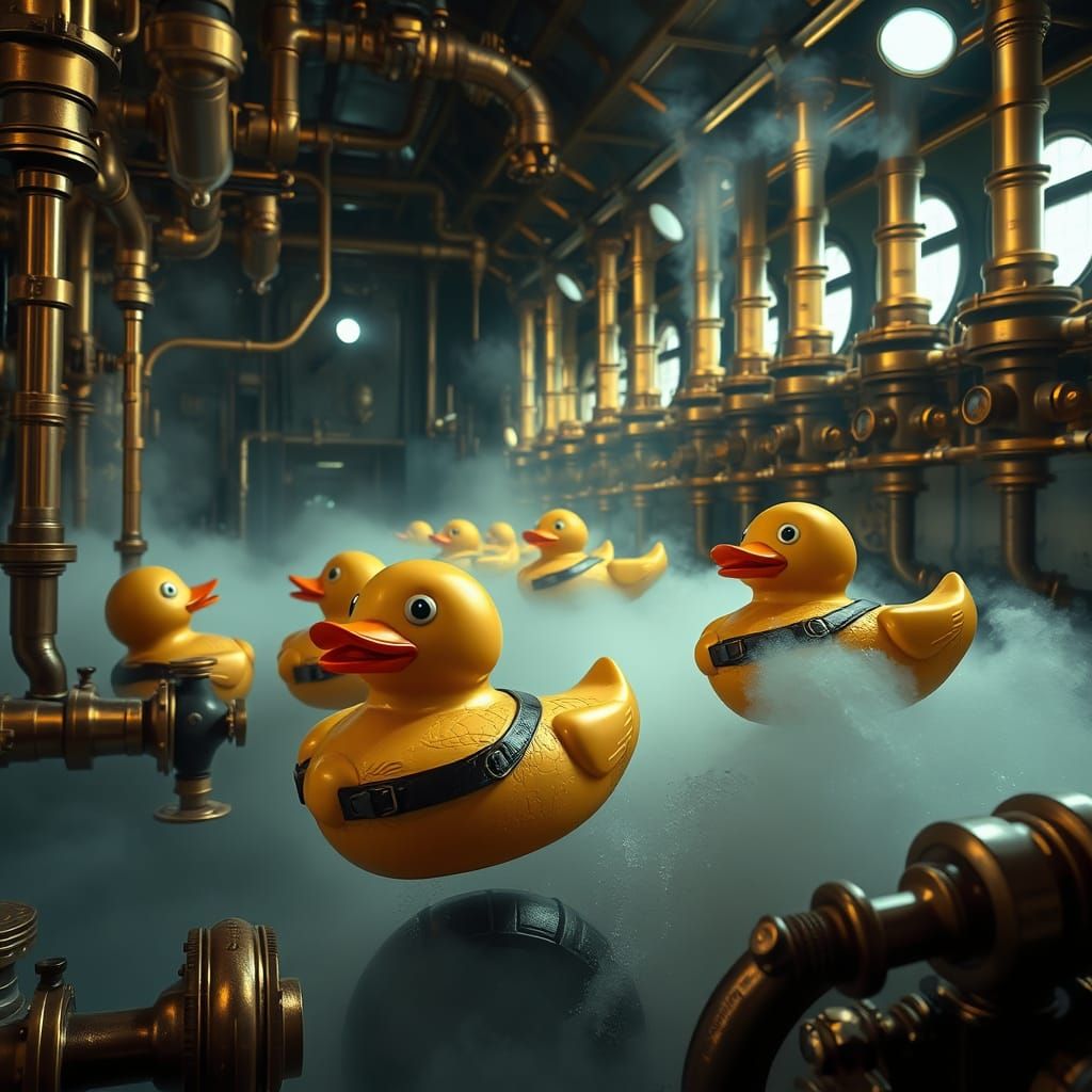 Steampunk Rubber Ducks in Airship Boiler