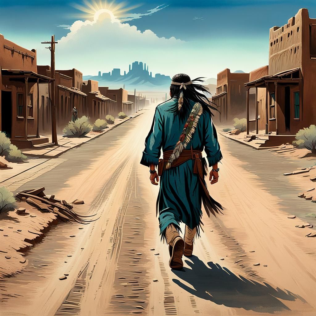 Lone Apache in Desert Town: Expressionist Style