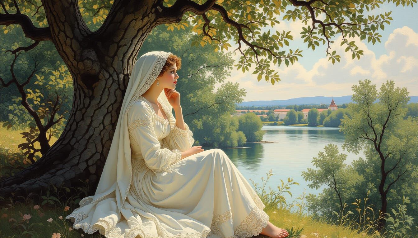 Detailed Medieval Scene: Oil Painting in Classical Style