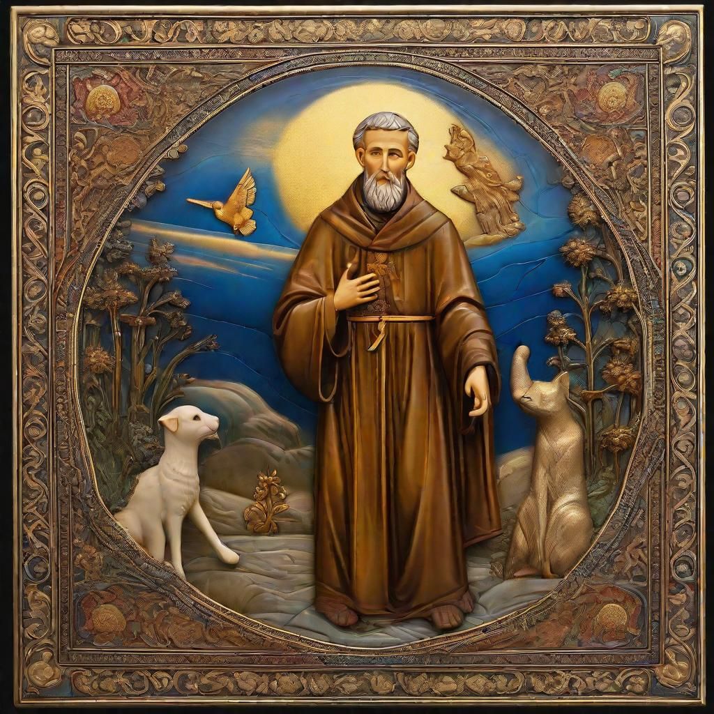 Saint Francis and Cat in Byzantine Enameled Glass