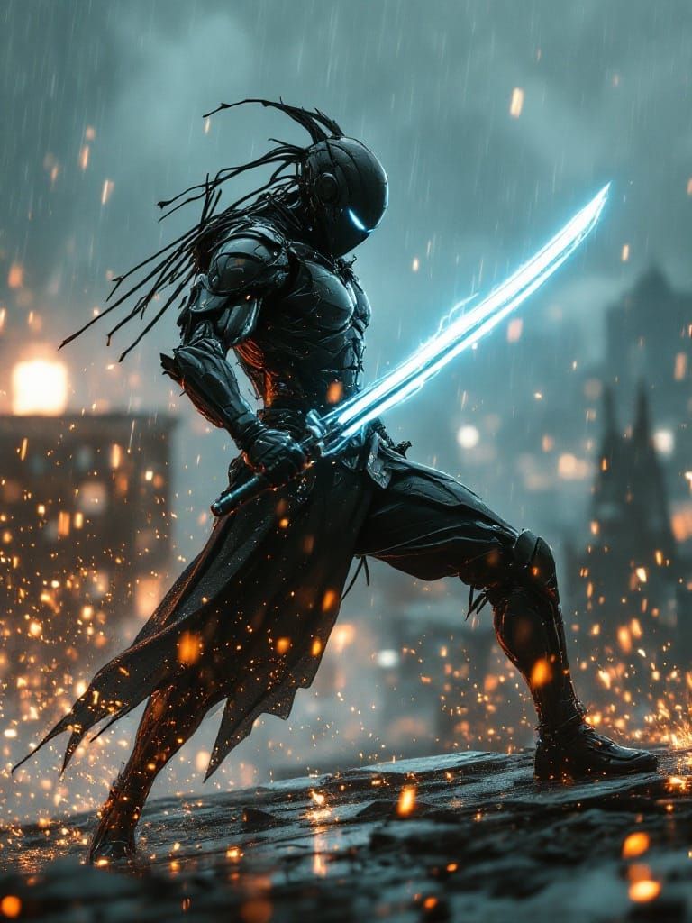 Cyborg Ninja in Cinematic Swordfight Stance
