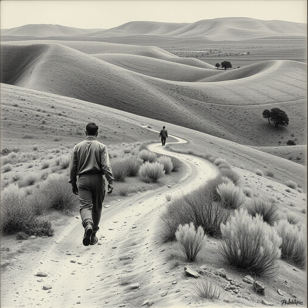 Man Lost in a Rolling Hillscape