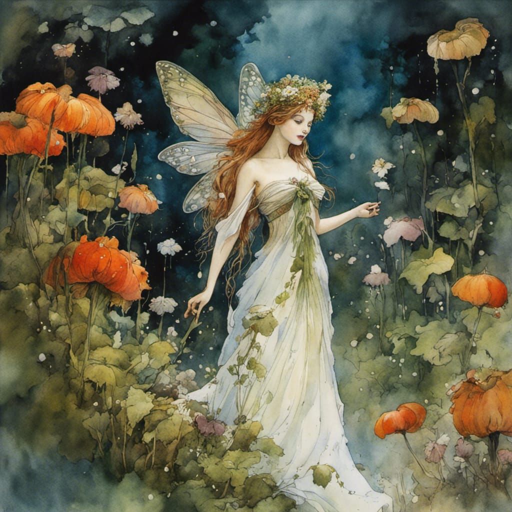 Fairy Queen Titania in Enchanted Garden