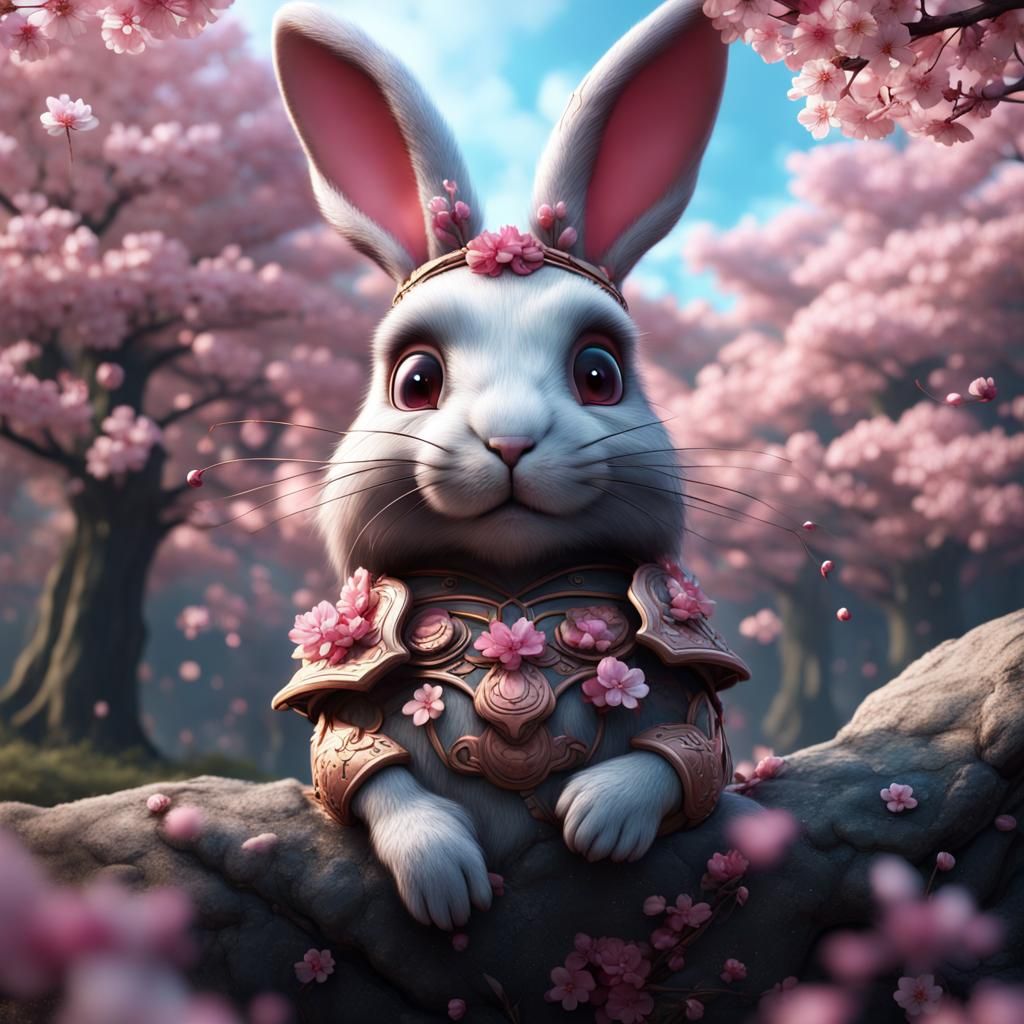 Bunny with Cherry Blossoms: Fantasy Concept Art