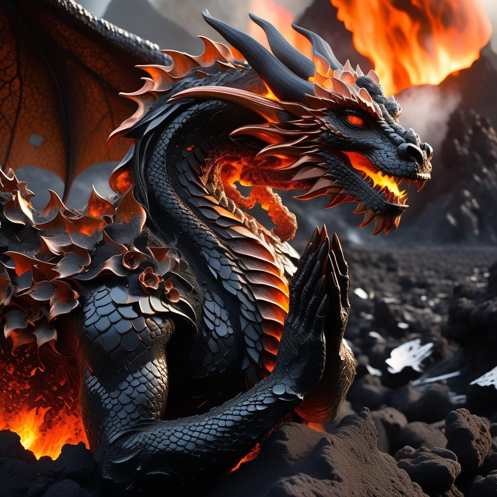 Dragon Protector: Volcanic Woman in Dreamlike Fantasy