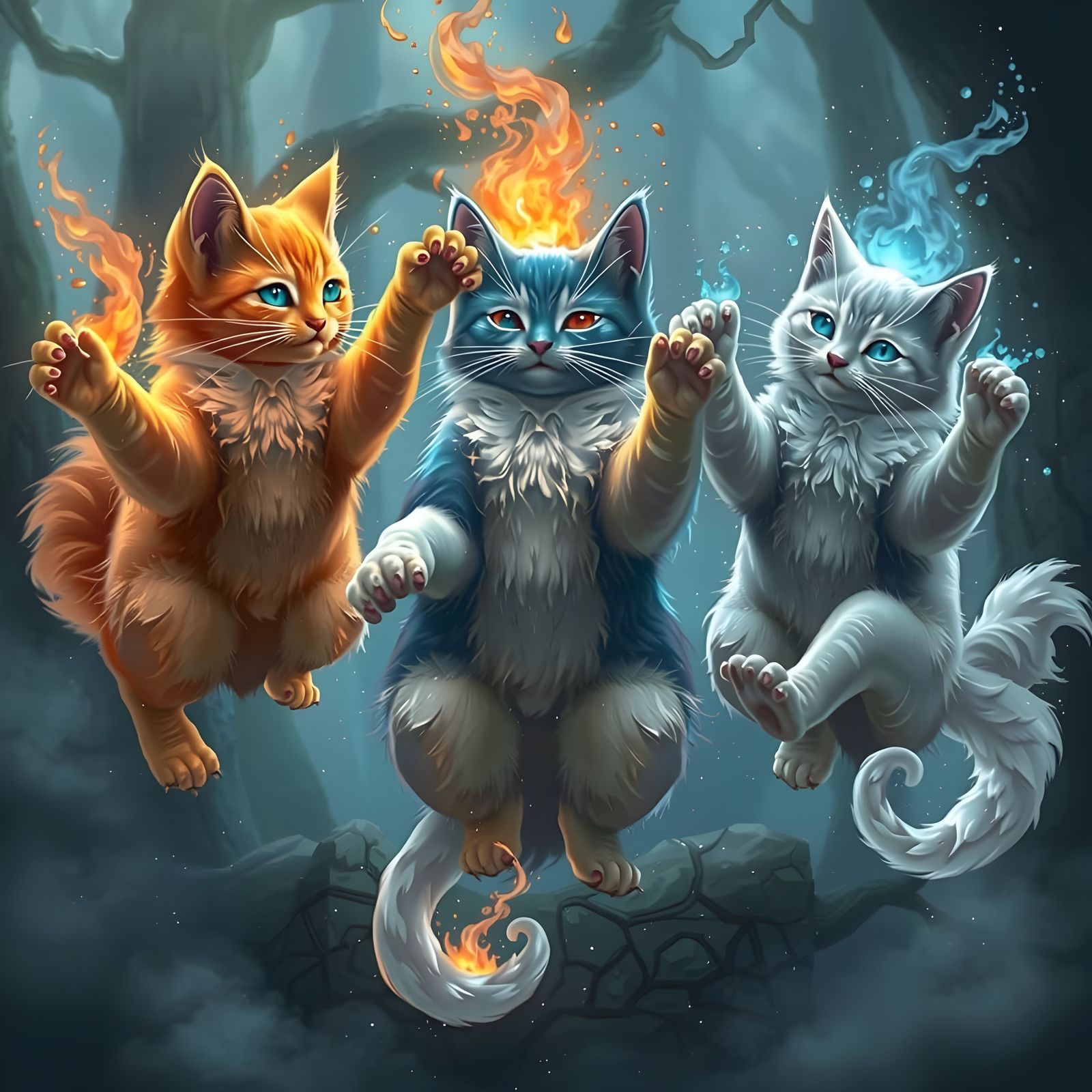 Mystical Feline Gathering in a Mysterious Forest