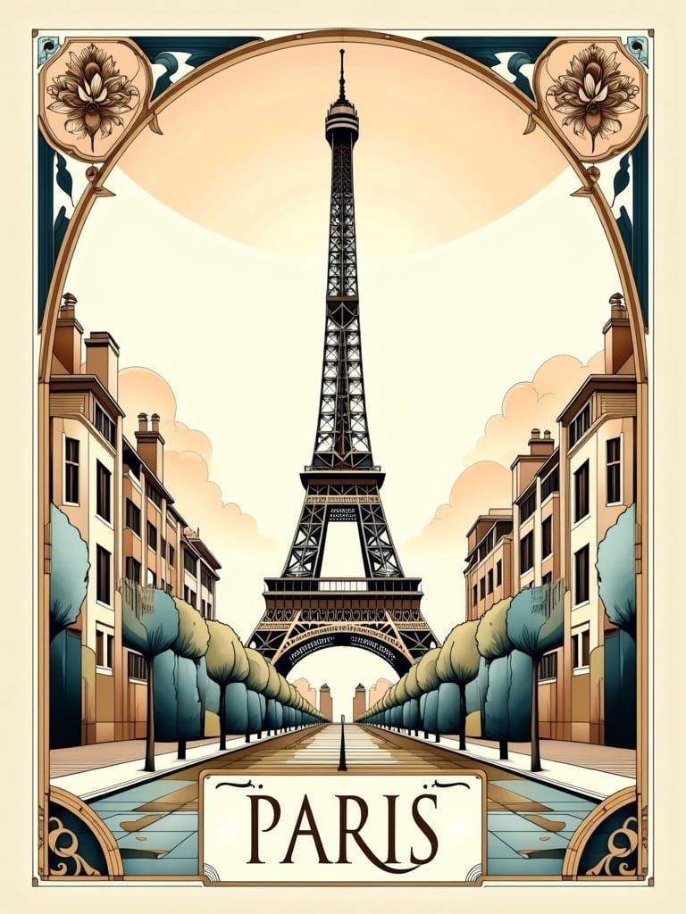 Art Deco Eiffel Tower in Elegant Geometric Style