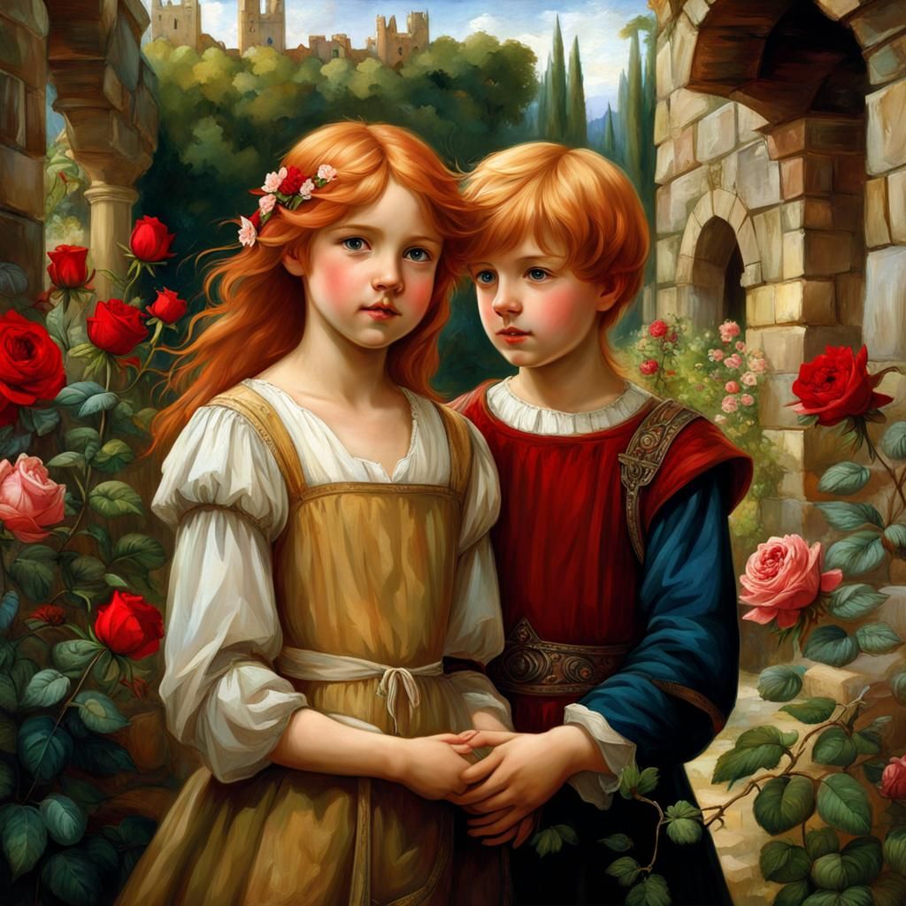 Children in Rose Garden, Waterhouse Style