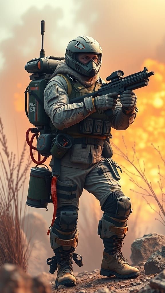 Futuristic Soldier in Advanced Combat Suit