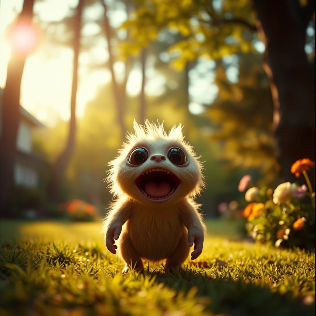 Enchanted Backyard Monster in Golden Light