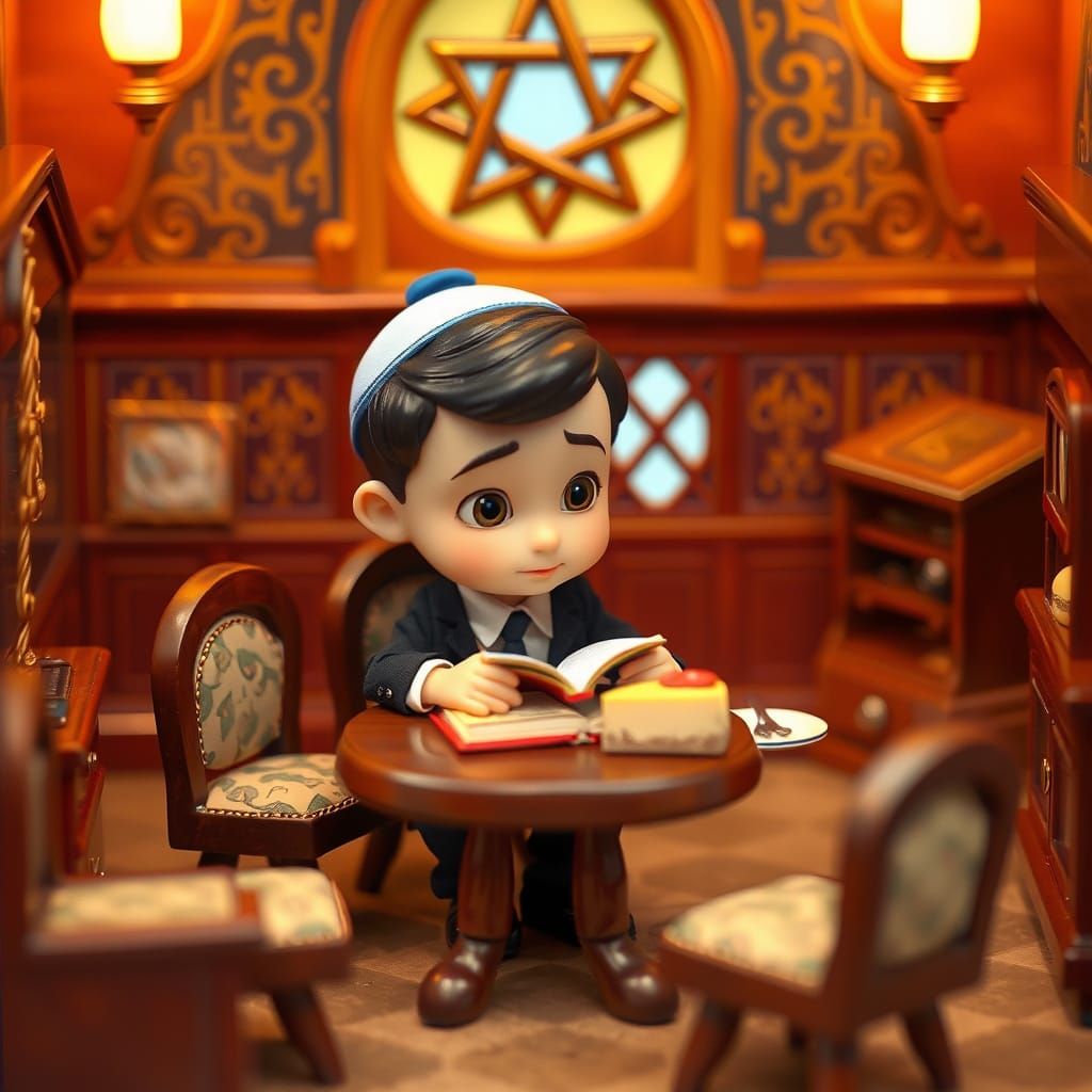 Miniature Boy Studies in Whimsical Pixar Synagogue
