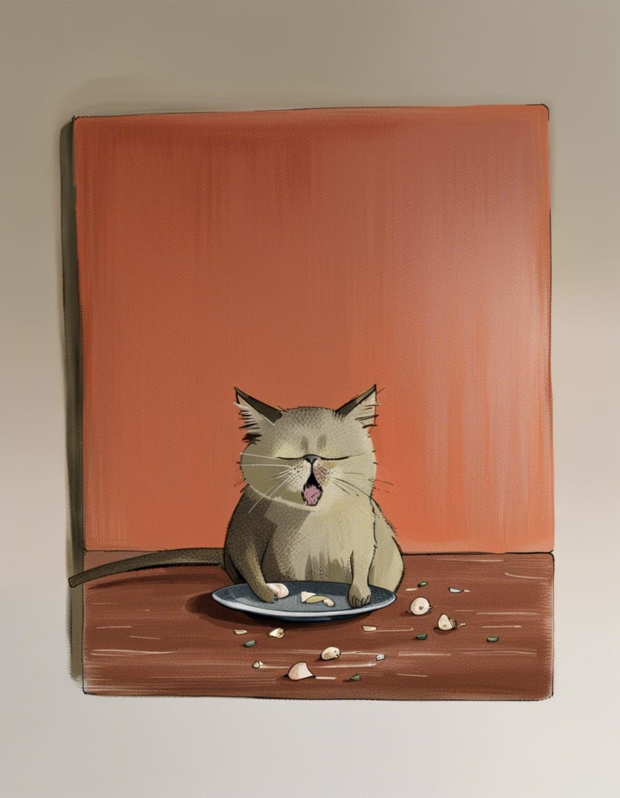 Grumpy Cat Eating Fish Dinner