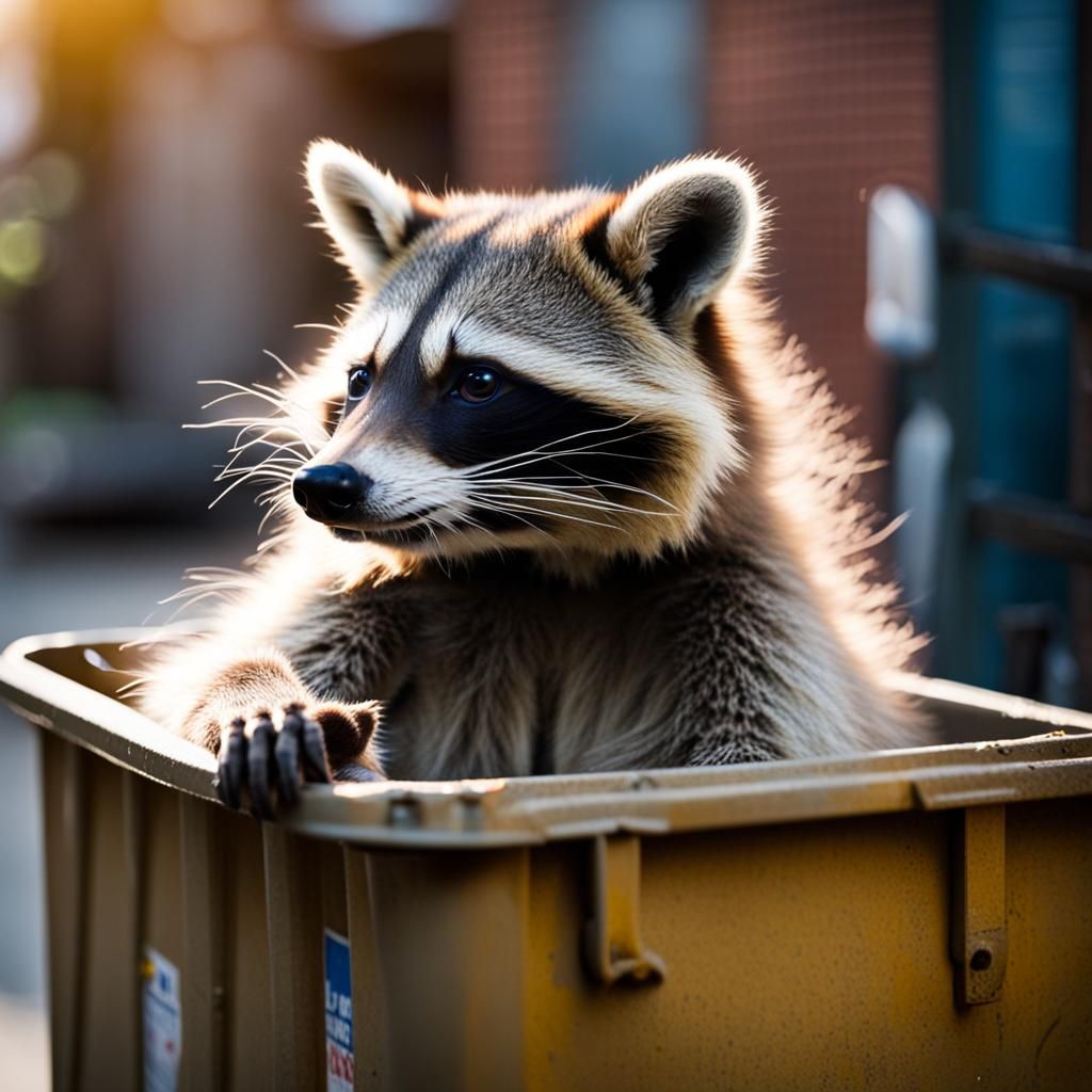 Drunk Raccoon Next to Dumpster: Professional Photo