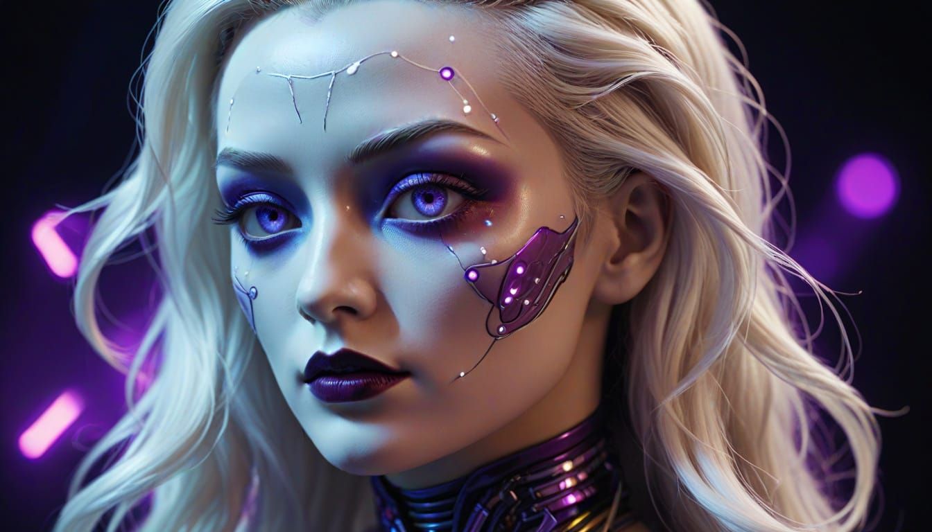 Cyberpunk Android Portrait with Neon Glow