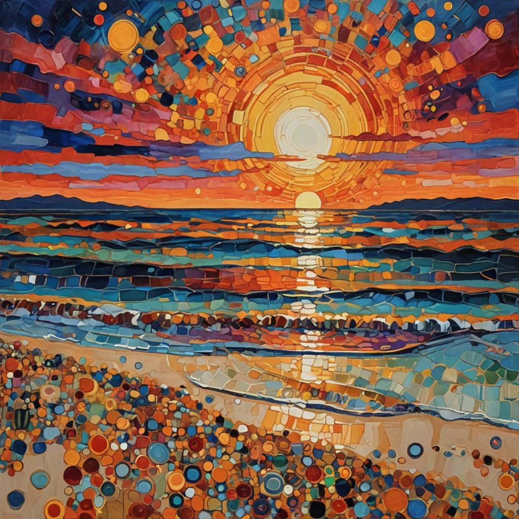 Beach Sunset in Decorative Style
