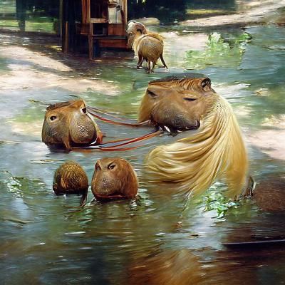 Capybara on Train: Oil Painting by James Gurney