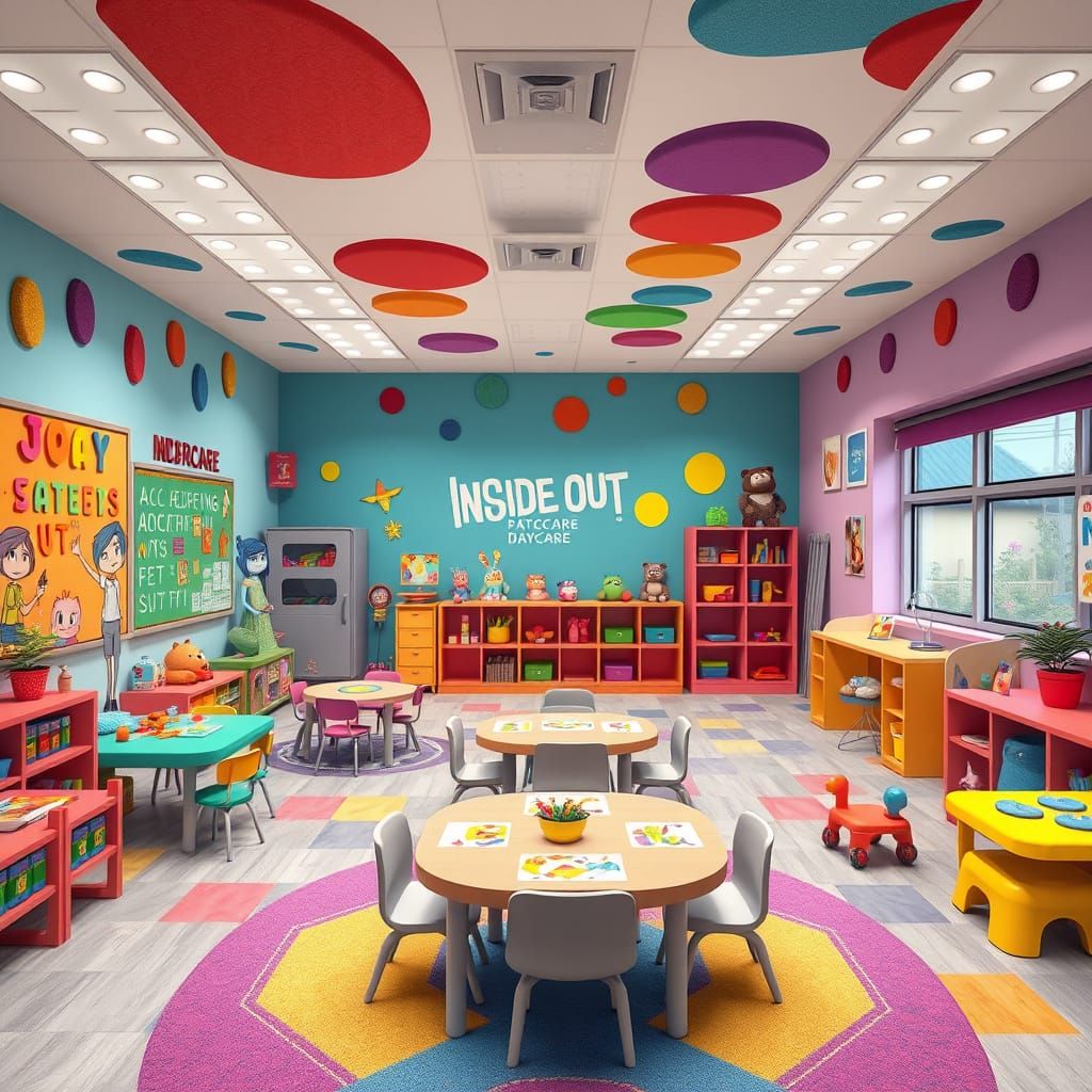 Whimsical Kindergarten Classroom in Vibrant Pixar-Style Wond...