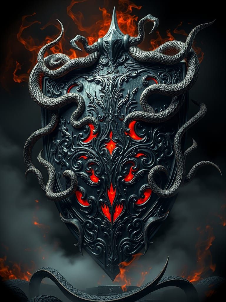Ominous Dark Fantasy Shield in Twisted Baroque Style