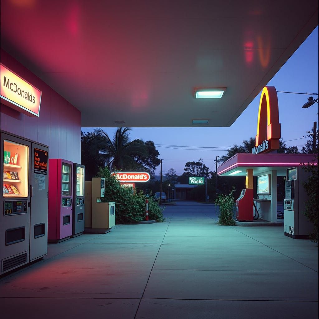 Retro Futuristic Abandoned Gas Station Dreamscape