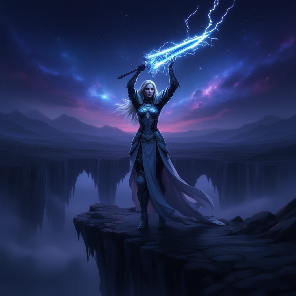 Valkyrie on Bifrost in Dark Fantasy Style