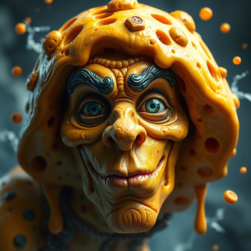 Surreal Cheese with Enigmatic Smile as Fantasy Concept Art